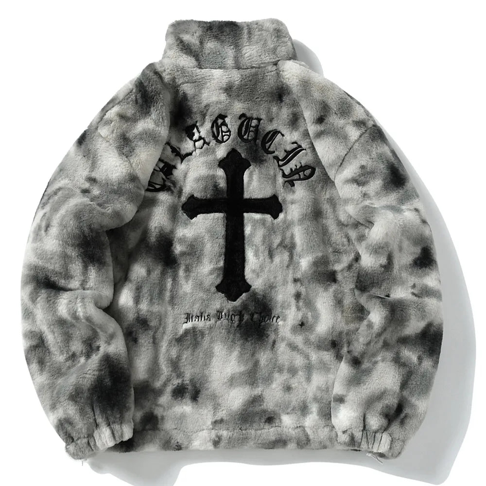 Grey Fur Jacket With Cross