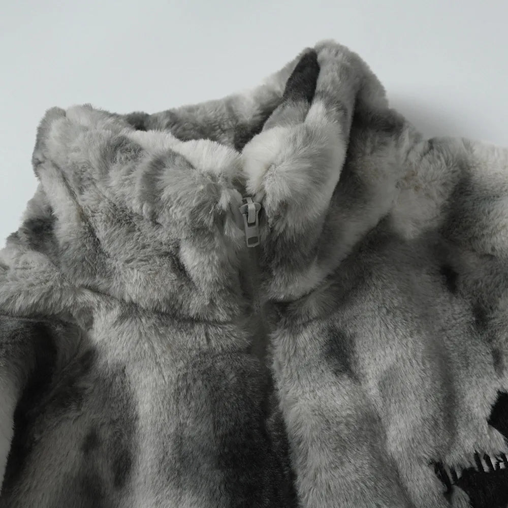 Grey Fur Jacket With Cross