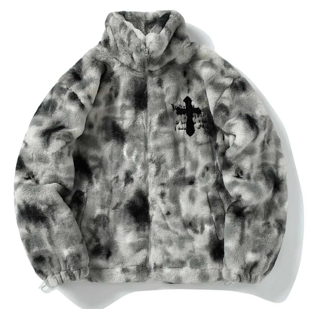 Grey Fur Jacket With Cross